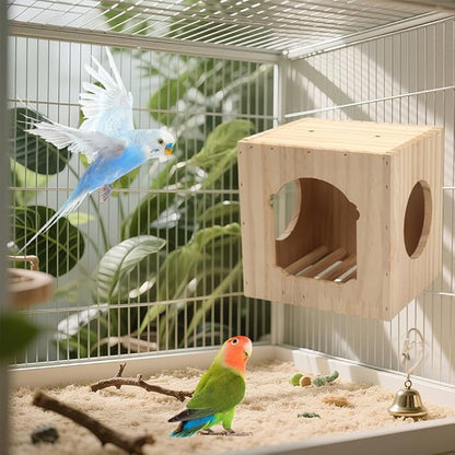 DQITJ Bird Cage House Nesting Box Wooden Breeding Nest for Small Bird Parrot Budgie Conure Lovebird Finch Parakeet Cockatiel