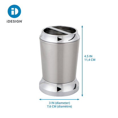 iDesign Stainless Steel Toothbrush Holder, The Preston Collection – 3" x 3" x 4.5”, Brushed & Chrome Split Finish