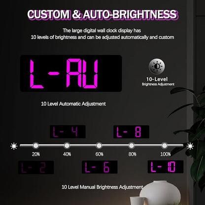 JoFomp 17.3" Large Digital Wall Clock, LED Digital Clock Large Display with Remote Control, Alarm Clock with Temp/DST/Dimmer/Humidity/Timer/Ambient Light - 12/24H, Alarm Wall Clock for Bedroom