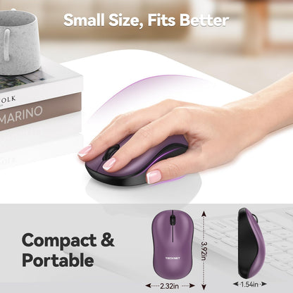 TECKNET Wireless Mouse for Laptop, 2.4G Silent Computer Mouse Quiet Click with 5 DPI Levels,Contoured Grip,Small Portable 30 Months Battery Cordless Mice for PC, Chromebook, Mac - Pink