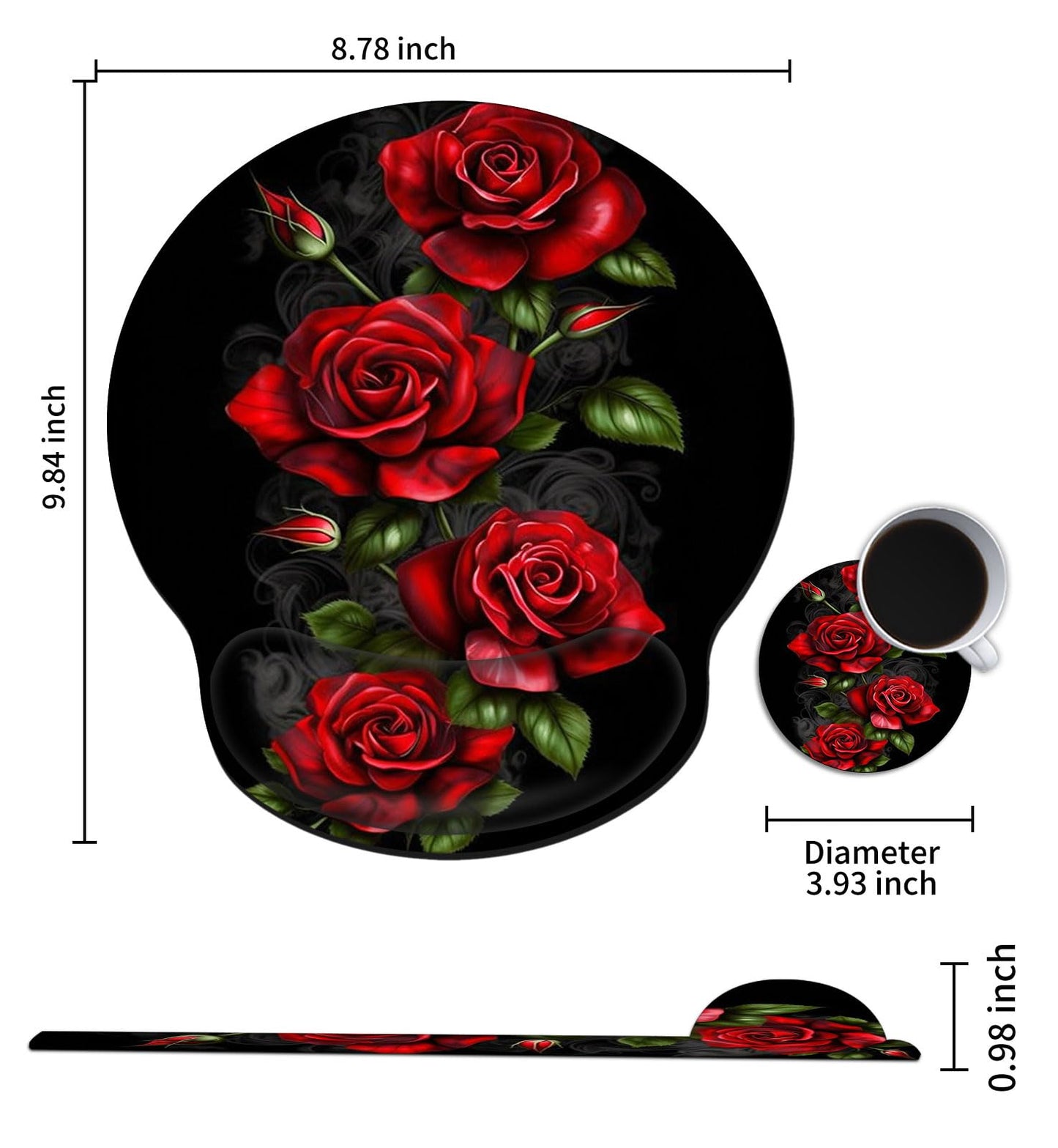 Mouse Pad with Wrist Support Gel, Ergonomic Mouse Pad with Comfortable Wrist Rest, Gaming Mousepad Non-Slip PU Base for Laptop Office Easy Typing & Pain Relief,Red Roses Flowers