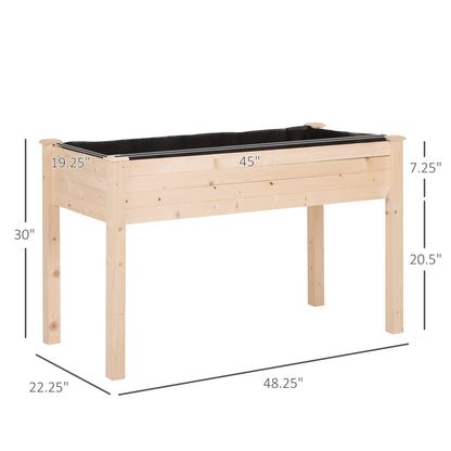 Outsunny Raised Garden Bed with Legs, 48" x 22" x 30", Elevated Wooden Planter Box, Self-Draining with Bed Liner for Vegetables, Herbs, and Flowers Backyard, Patio, Balcony Use, Natural