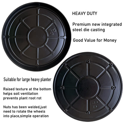 SKAFORZ Rolling Planter Caddy(470lbs Capacity), Heavy Duty Metal Plant Stand with Brake Wheels Plant Dolly Mover Plant Pot Tray Saucer for Indoor Outdoor 18 Inches Black