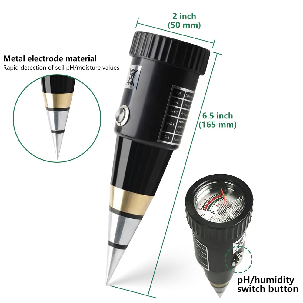 METINFUS Soil PH Meter, Soil Moisture Sensor Meter, Soil PH Tester Gardening Tool Kits for Plant, Tree, Soil Tester for Moisture Great for Garden, Lawn, Farm, Indoor & Outdoor Use