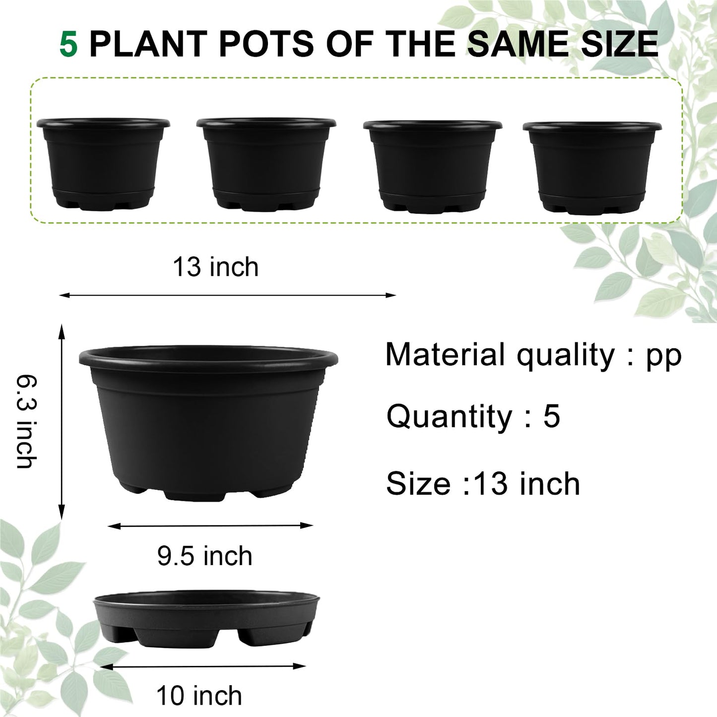 KPUVX Outdoor Flower Pots 5 Packs 13 inch pots for Plants Modern Decorative Garden Pot with Saucer, Lightweight Large Resin Planters for Indoor Plants,Decorative Resin Plant pots