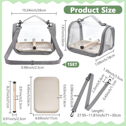 Bird Carrier Backpack Gray Travel Cage with Clear PVC Window and Breathable Mesh Portable Bird Carrier Bag for Small Birds Parrot Cockatiel Parakeet to Vet Visit and Outdoor Adventure