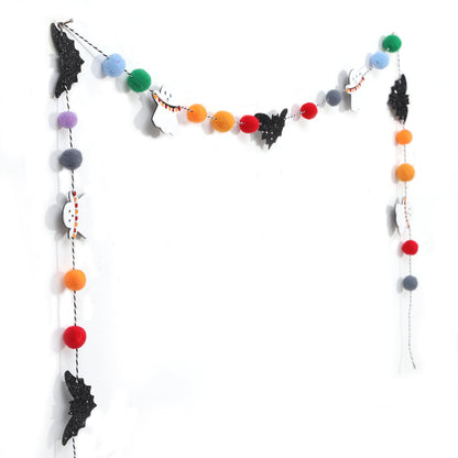 Felt Bat Ghost Garland - Spooky Halloween Party Decorations,Spooky Banner with Colorful Felt Balls,Halloween Wall Mantel Hanging Garland,Black Bat White Ghost Photo Backdrop
