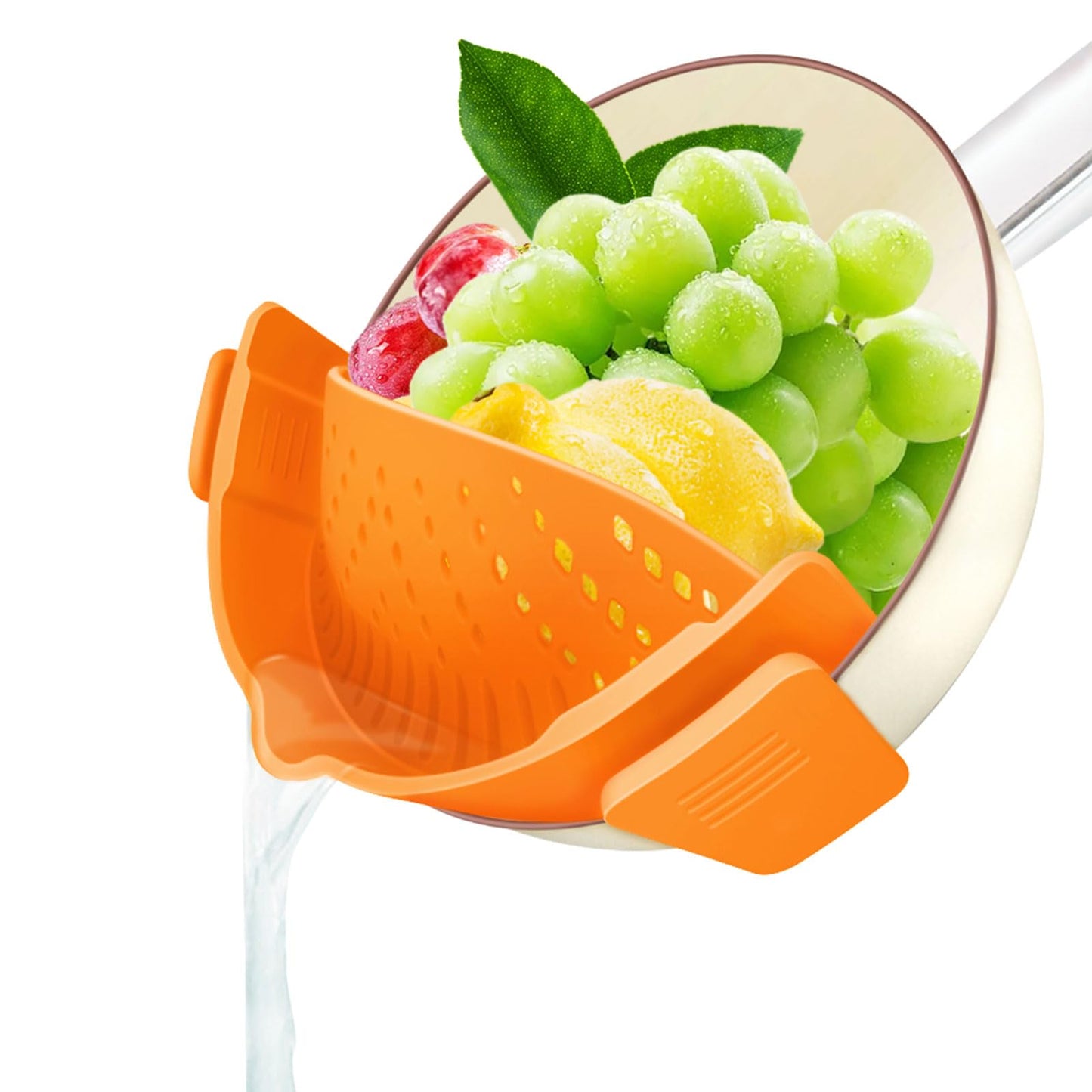 YEVIOR Clip on Strainer for All Pots Pan,Silicone Pasta Strainer Kitchen Gadgets,Collapsible Colander for Noodle,Vegetables,Fruit,Spaghetti (Grey)