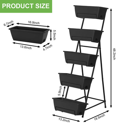 Fogein 5 Tier Vertical Raised Garden Bed Planter Box, Vertical Raised Bed with Drainage Holes for Indoor Outdoor Herbs Flowers Vegetables Plants, Black