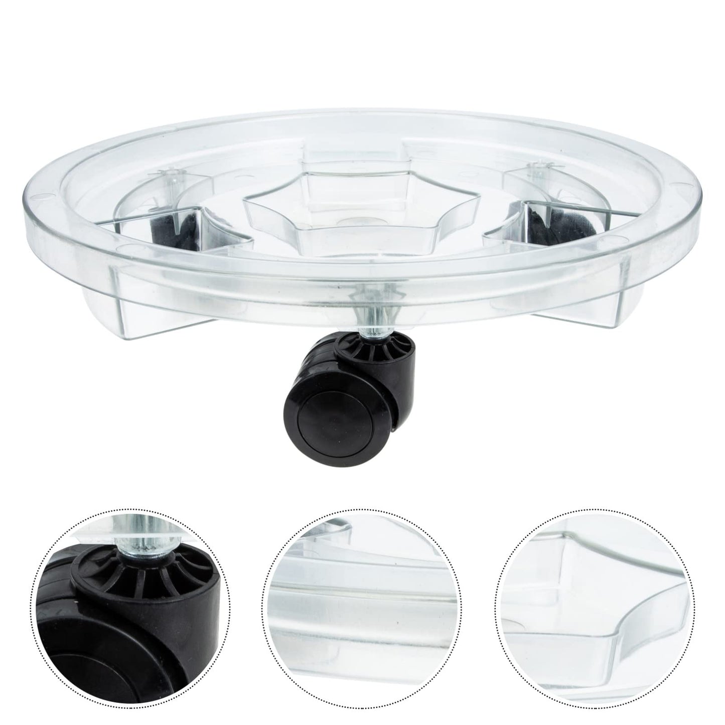 LIFKOME Plant Stand with Wheels Plastic Plant Caddy Round Potted Plant Stand on Wheels Dolly Trolley Saucer Tray Pallet with Universal Wheels for Indoor Outdoor Home Garden Clear