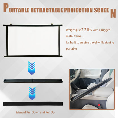 Projector Screen Small for Car, 40 inch 16:9, 4K HD, Portable Projection Screen Retractable, Manual Pull Down and Roll Up Mini Screen, Fitting Car, SUV, RV and More (Manual Rolling)