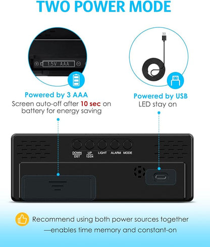 AMIR Digital Alarm Clock, 6.3" Large LED Display Bedside Clock | Auto Night Dimming, 12/24H, Adjustable Snooze, Dual Power Supply, Bedroom Office