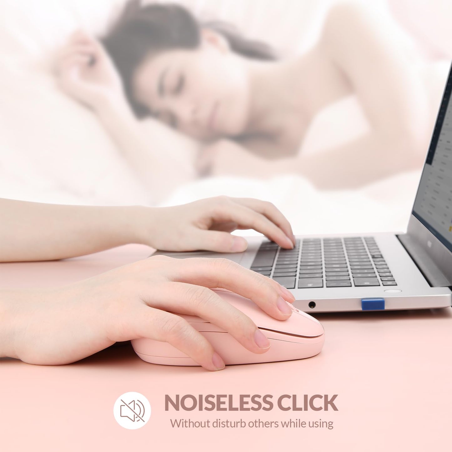 Rii Wireless Mouse RM700 2.4G Silent Mouse with USB Nano Receiver for Laptop,PC,Mac,Chromebook,Windows (Pink)