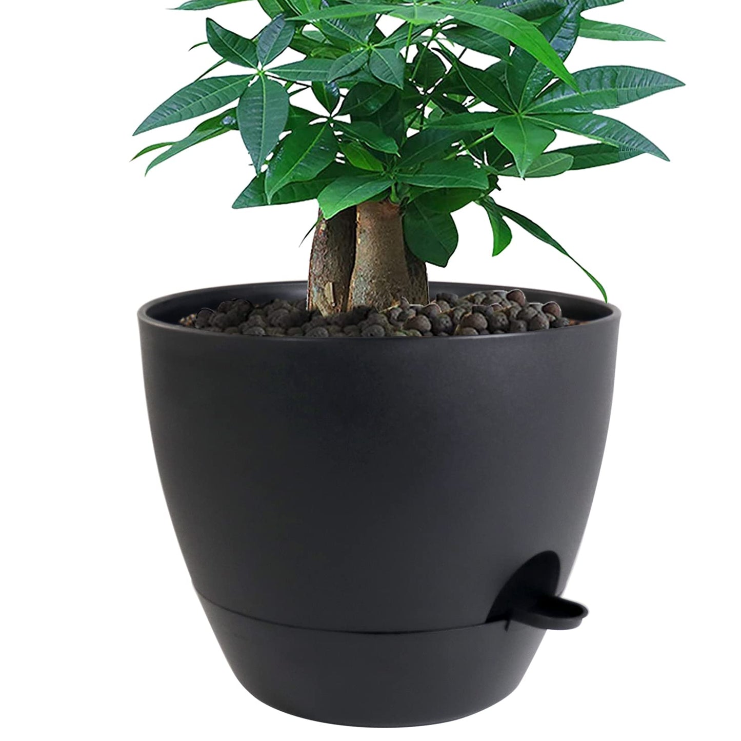UOUZ 12 inch Large Self Watering Pots, Plastic Planters with 60oZ Removable Deep Reservoir and Multi Mesh Drainage Holes for Indoor Outdoor Garden Plants and Flowers, Black