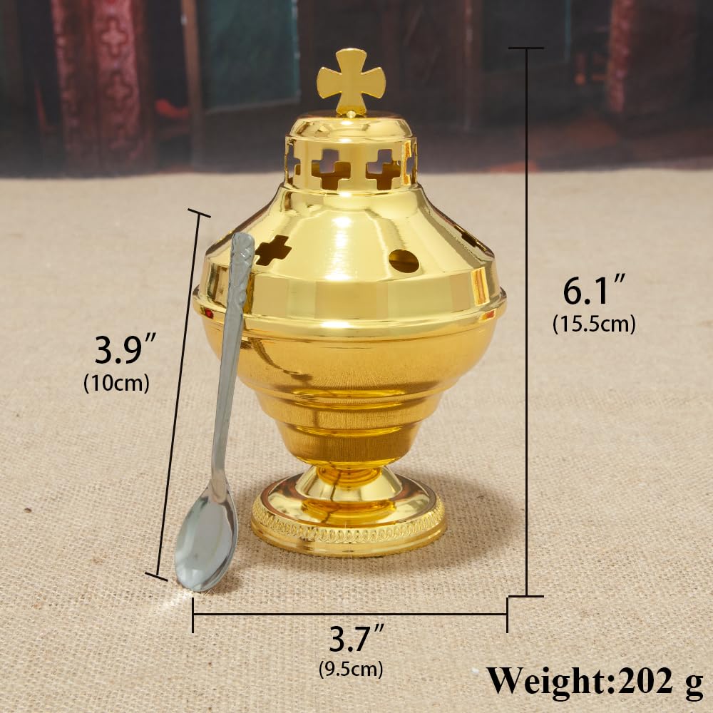 RZRHMUHN Orthodox Church Mass Supplies Greek Style Incense Burner Holy Grail with Spoon Religious Gift Altar Decoration (Incense Burner)