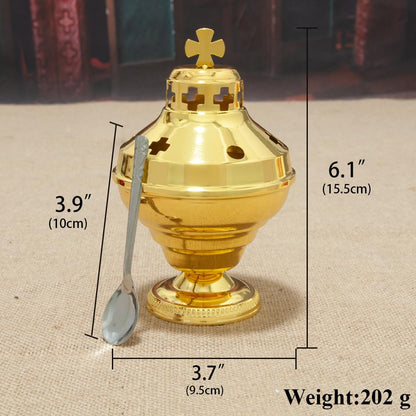 RZRHMUHN Orthodox Church Mass Supplies Greek Style Incense Burner Holy Grail with Spoon Religious Gift Altar Decoration (Incense Burner)
