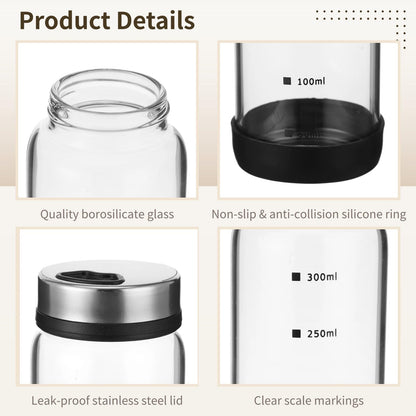 4 Pcs Salt and Pepper Shakers, 350ml Glass Spice Bottles with Adjustable Pour Holes, Spice Dispensers with Non-Slip Silicone Bases, Seasoning Jars with Rotating Steel Lids for Kitchen