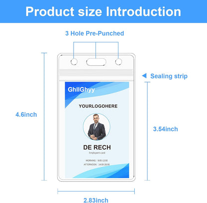 100 Pack Extra Thick Name Badge Holders, Heavy Duty & Sealable Waterproof Vertical ID Badge Holders, Durable Clear PVC Plastic Badge Sleeve for Credit Card/Shcool Work Badge/Room Key/RFID