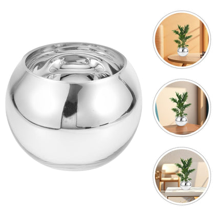 BESPORTBLE 2pcs Silver Round Glass Vase Set – Modern Sphere Flower Holder for Hydroponic Plants, Small Air Terrarium Centerpiece for Home and Office Tables
