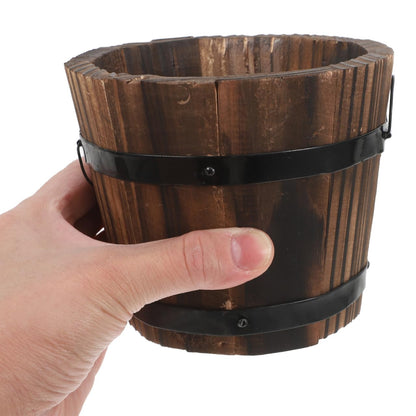 GANAZONO Wooden Whiskey Barrel Planter 6-Pack Round Outdoor Garden Flower Pots Rustic Wood Planters for Patio Lawn Decor 10.5 Inch Diameter