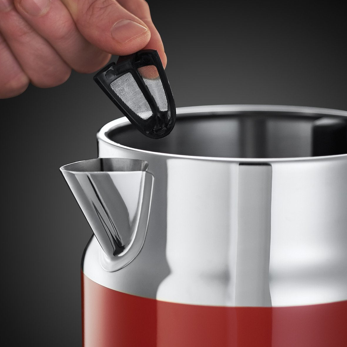 Russell Hobbs Kettle [1.7 L, 2400 W] Retro Red & Polished Stainless Steel (Quick Boil Function, Water Temperature Display in Retro Design, External Water Level Indicator) Vintage Tea Maker 21670-70