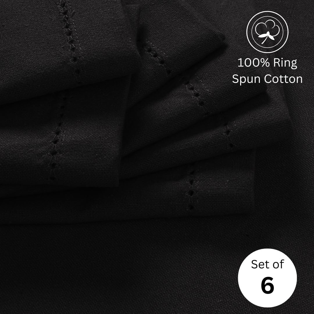 DineNest Hemstitch Cloth Dinner Napkins 100% Cotton Set of 6 - for Dining Special Occasions Weddings Parties Holidays Easter - Soft Durable Reusable - 18x18 Inch Table Cloth Napkins Black
