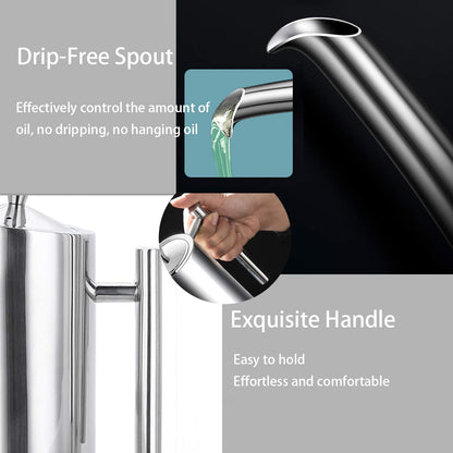 Sumerflos Olive Oil Dispenser Bottle Stainless Steel, 500ml/17oz Drip-Free Pouring Oil Pot Storage Container for Salad and Kitchen Cooking