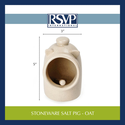 RSVP International Stoneware Salt Pig and Spoon Set, Wide Mouth, Dishwasher Safe, 3x3.25x5", Oatmeal