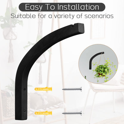 Juexica 4 Pcs Plant Hanger Wooden, 8 Inch Hanging Plant Hooks for Indoors and Outdoor, Wall Mounted Hanging Hook Brackets for Planters Lanterns Wind Chimes and Bird Feeders Patio Decor(Black)