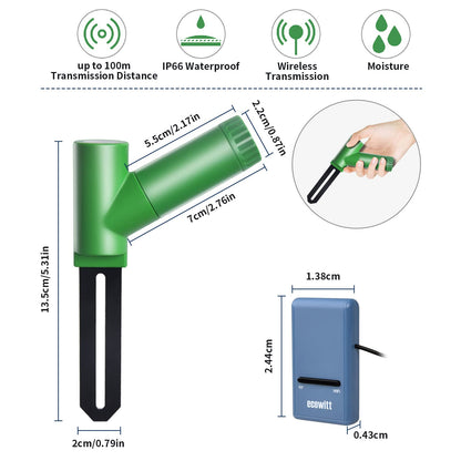 Ecowitt GW1106 Soil Moisture Meter Kit, Includes GW1100 Wi-Fi Gateway and WH51 Soil Moisture Sensor, 915 MHz
