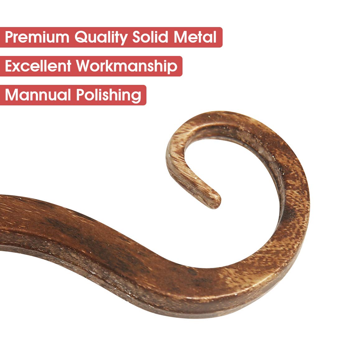 Jardim 2 Pack 6 Inch Premium Decorative Metal Iron Wall Hook, Indoor Outdoor Plant Hanger, Rustic Hanging Gardening Bracket Hook, for Planters, Bird Feeders, Lanterns, Wind Chimes (Coffee)