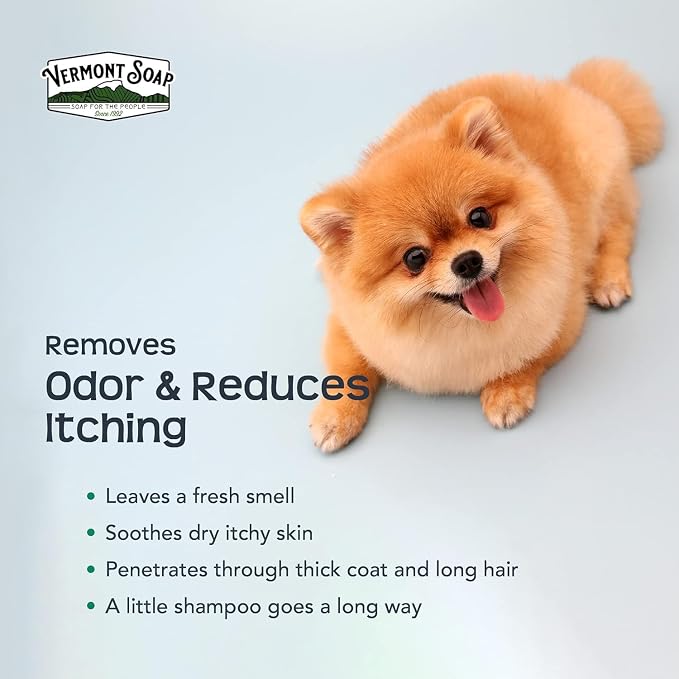 VERMONT SOAP Organics Pet Shampoo - Infused with Organic & Natural Olive Oil, Coconut & Aloe Vera Dog Shampoo for Sensitive Skin - USDA Certified Grooming Pet Shampoo - Lavender (16oz)