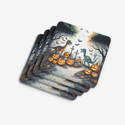 Caroline's Treasures Dinosaurs Spooky Halloween Foam Coaster Set of 4 Cup Coasters for Indoor and Outdoor, Coaster for Tabletop Protection, Anti Slip, Mouse pad Material