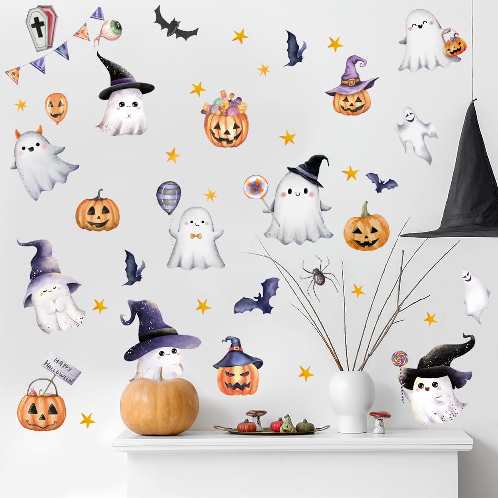 Halloween Wall Decals Cute Ghost Pumpkin Wall Stickers Halloween Party Decorations Peel and Stick Removable Vinyl Wall Art for Bedroom