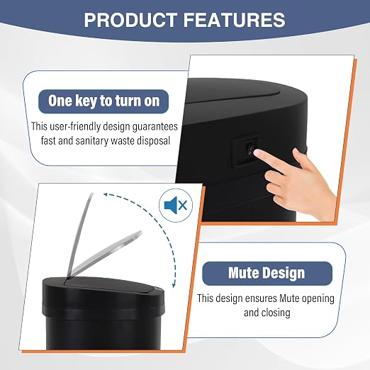 PayLessHere | 13 Gallon Stainless Steel Trash Can | Black | Automatic Touchless Lid with Motion Sensor | Kitchen Garbage Can with Waterproof Design | for Home, Office, Bathroom | Pack of 1