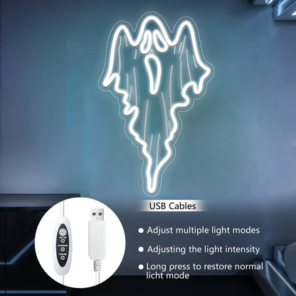 Halloween Decorations Ghost Face LED Neon Sign, Dimmable Neon Light for Game Room Wall Decor Man Cave Birthday Halloween Decor Christmas Gift (16.8in*10.63in)