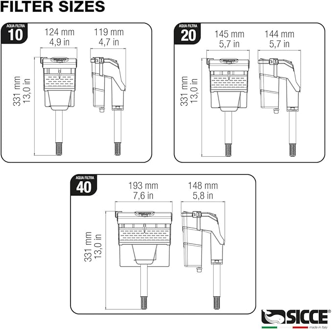 Sicce Aqua Filtra 10 Hang On Back Aquarium Fish Tank Power Filter Up to 10 Gallon Aquariums - Quiet 3-Stage HOB for Freshwater & Saltwater