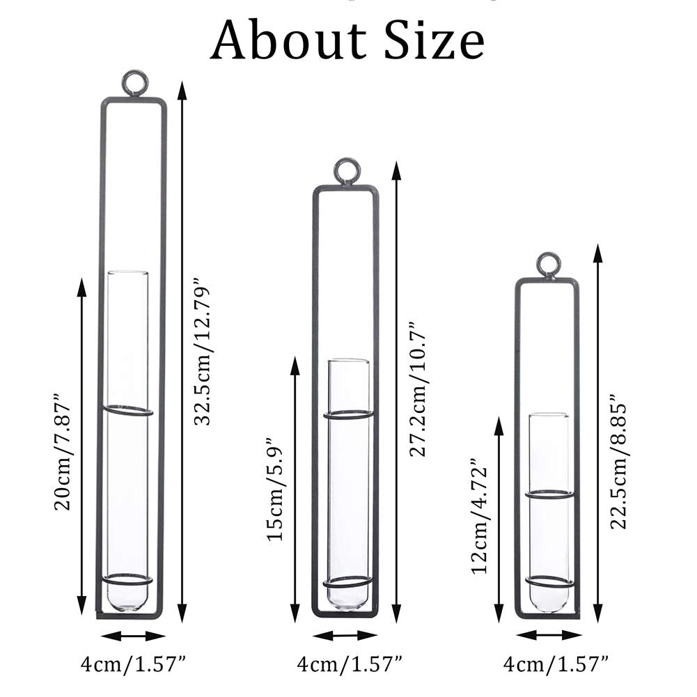 Sziqiqi Glass Propagation Station Test Tube Vases Clear Glass for Cuttings, Buds, Greenery Hydroponic Plant Propagation Home Balcony Bath Wall Decoration Floral Container Set of 3 Black