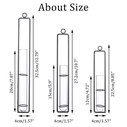 Sziqiqi Glass Propagation Station Test Tube Vases Clear Glass for Cuttings, Buds, Greenery Hydroponic Plant Propagation Home Balcony Bath Wall Decoration Floral Container Set of 3 Black