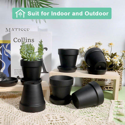 vensovo 3 inch Black Terracotta Clay Pots for Plants with Saucer - 12 Pack Small Terra Cotta Planter Great for Garden Windowsill Indoor & Outdoor Wedding Favors Gifts