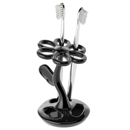 Ceramic Toothbrush Holder, Creative Flower-Shaped Toothbrush Stand for Bathroom, Multifunctional Storage for Toothbrushes & Makeup Brushes, Fits Handles < 0.47 Inches, 3 Colors (Black)