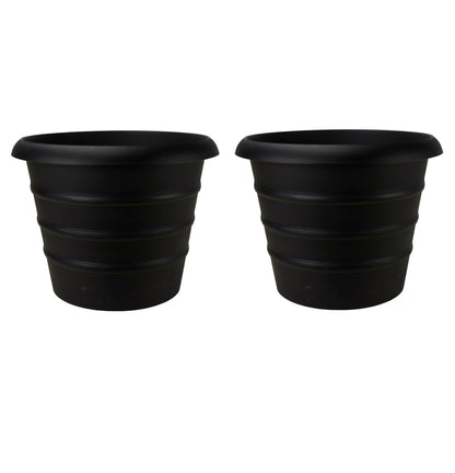The HC Companies 14 Inch Marina Planter Lightweight Indoor Outdoor Plastic Plant Pot for Herbs and Flowers, Black (Pack of 2)