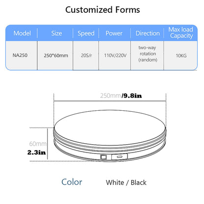 YVV Rotating Display Stand 9.84 Inch, 360° Motorized Turntable Display, USB Powered Spinning Display Platform for Product Photography, Jewelry, Shoes, 22 lbs Load, Black Electric Display Base