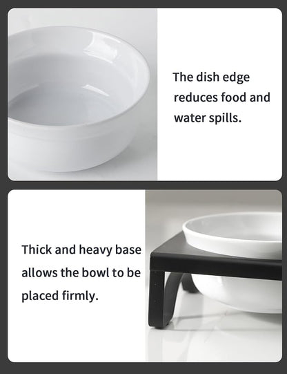 Ceramic White Dog Bowls Set - 5 inch Dog Food & Water Bowls, Elevated Feeding Bowls with Metal Stand for Small Size Dog,Puppy Bowl Set for Wet and Dry Food
