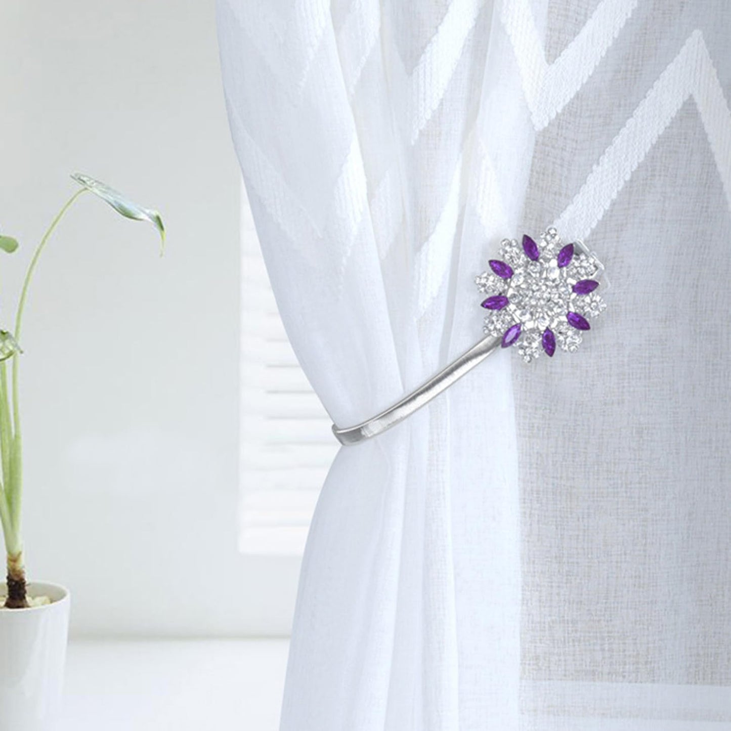 Magnetic Curtain Tiebacks, 2 Pack Spring Wire Curtain Holdbacks - YueLvoe No Drill Wall Mounted Tie Backs for Indoor/Outdoor Curtains, Modern Pull Backs for Home Office Decor (Purple)