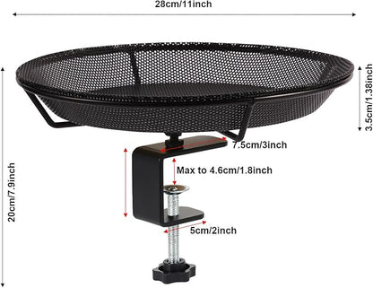 HRAYLTOP Deck Mounted Bird Feeder Bowl with 1.8 inch Thick Iron Clamp - Detachable Outdoor Decor for Garden Backyard Patio and Deck - Perfect for Attracting Birds