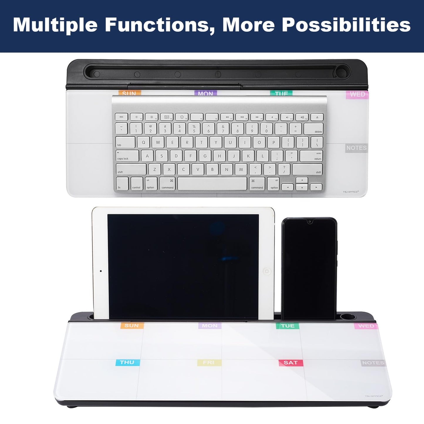 TSJ OFFICE Whiteboard Weekly Dry-Erase-Board - Desktop White Board Calendar Desk Organizers with Accessories Computer Keyboard Stand with Drawer, for Office, Home, School Supplies - Black Calendar
