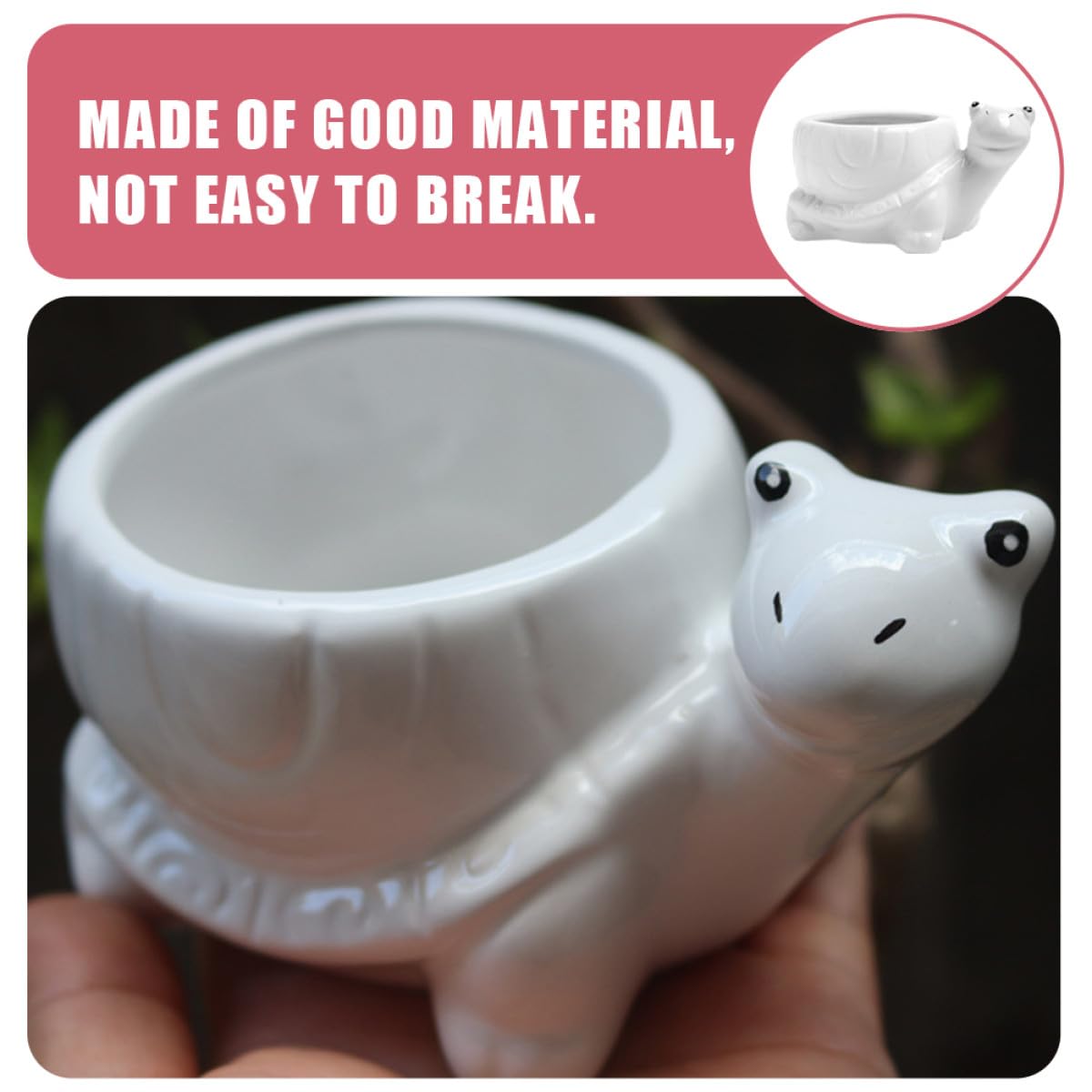 minkissy Ceramic Turtle Succulent Planter Pot for Indoor Home Office, White Cartoon Animal Flower Container, Creative Small Decorative Pot for Succulent Plants