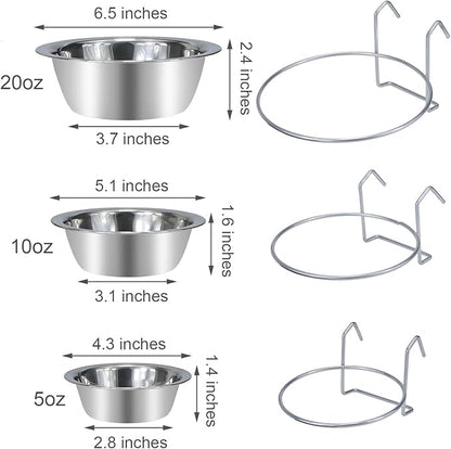 Wontee Pet Bowl Stainless Steel Hanging Food Water Bowls Bird Cage Feeder for Birds, Parrots, Small Sized Dogs and Cats (S)