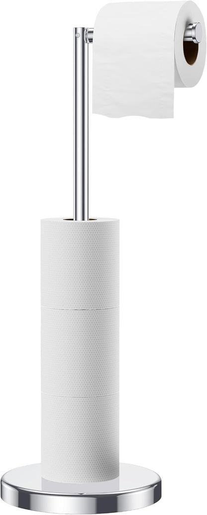 FORIOUS Toilet Paper Holder Stand, Modern Freestanding Tissue Roll Holder for Bathroom, Durable SUS 304 Stainless Steel and Weighted Base Toilet Paper Stand, Storage for 4 Rolls, Polished Chrome